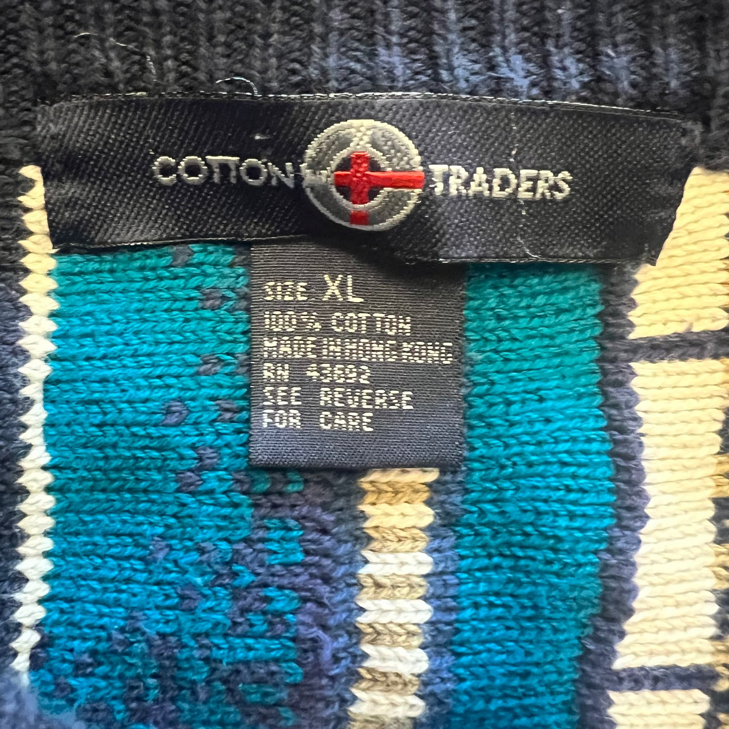 (XL) 90s Cotton Traders Blue Multicolor 3D Knit Sweater